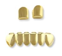 Careland Gold Grillz Hip Hop Gold Plated 2pcs Single Top and 6pcs Bottom Teeth Grillz for Men + 2 Extra Molding Bars, Silicone Rhinestone Metal