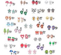 CAREMiLLE Qianqian56 30 Pair Stainless Steel Mixed Bee Frog Tree Daisy Umbrella Stud Earrings Set Kit,Earring 925 Sterling Silver