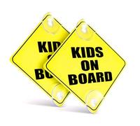 Caremore Baby on Board Car Warning, Kids on Board Car Sign, Yellow Warning Sign with Suction Cups,Waterproof and reusable, Pack of 2