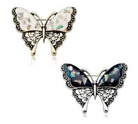 CAREOR 2 Pack Butterfly Brooch Pin Sweater Shawl Clips Faux Rhinestones Collar Safety Engraving Metal Lapel Pin Jewelry, White+Purple
