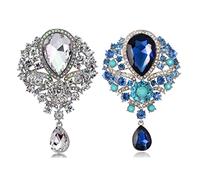CAREOR 2 Pack Elegant Brooch Pin Corsage Faux Crystal Rhinestones Collar Safety Engraving Metal Lapel Pin Jewelry (White+Blue)