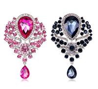 CAREOR 2 Pack Elegant Brooch Pin Corsage Faux Crystal Rhinestones Collar Safety Engraving Metal Lapel Pin Jewelry for Women Girls Clothing Accessories (Pink+Purple)