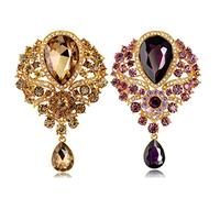CAREOR 2 Pack Elegant Brooch Pin Corsage Faux Crystal Rhinestones Collar Safety Engraving Metal Lapel Pin Jewelry (Champagne+Purple)