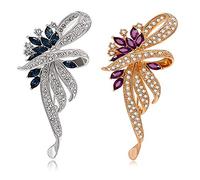 CAREOR 2 Pack Floral Brooch Fancy Vintage Style Brooch Pin Created Crystal Brooch for Women, girls, ladies with Blue and Purple Color Created Crystal (Blue+Purple)