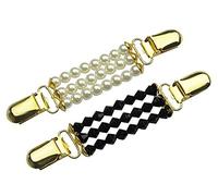 CAREOR 2 Pack Sweater Clips, Beaded Cardigan Clips, Stylish Pearl, Cardigan Collar Clip, Black+white, 5.25inchesL x 1inchesW x .25inchesH