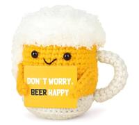 CAREOR Positive Beer, Funny Handmade Knitted Positive Crochet Beer with Positive Card, Emotional Support Inspirational Encouragement Gift Decor for Friends Birthday Family