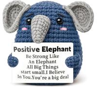 CAREOR Positive Elephant, Funny Handmade Knitted Positive Crochet Elephant with Positive Card, Emotional Support Inspirational Encouragement Gift Decor for Friends Birthday Family