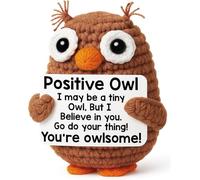CAREOR Positive Owl, Mini Funny Handmade Knitted Positive Crochet Owl with Positive Card, Emotional Support Inspirational Encouragement Gift for Friends Birthday Family Decor