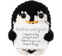 CAREOR Positive Penguin, 2.6 Inch Knitted Toy, Handmade Mini Funny Crochet Doll with Positive Cards, Encouraging Gift for Home & Office Decor (Black)