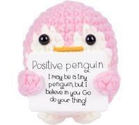 CAREOR Positive Penguin, 2.6 Inch Knitted Toy, Handmade Mini Funny Crochet Doll with Positive Cards, Encouraging Gift for Home & Office Decor (Pink)