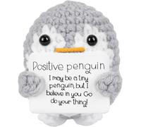 CAREOR Positive Penguin, 2.6 Inch Knitted Toy, Handmade Mini Funny Crochet Doll with Positive Cards, Encouraging Gift for Home & Office Decor (Gray)