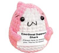 CAREOR Positive Shark Mini Knitted Crochet Animals, Emotional Support Inspirational Motivational Encouragement Gift Party Decoration (Pink)