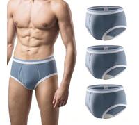 Carer Incontinence Underwear for Men Washable Cotton Briefs 3-Pack Reusable Urinary Protective Absorbent Underwear for Bladder Leakage Control 150ml, Blue, Small