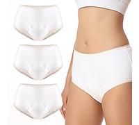 Carer Incontinence Underwear for Women 3 Pack Women’s Incontinence Briefs Washable Reusable Leak Proof Underwear for Women Incontinence Panties Leak Protection (White, X-Large)