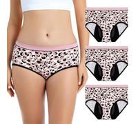 Carer Incontinence Underwear for Women, Washable Absorbent Briefs 3-Pack, Reusable Leak Proof Protection Panties for Bladder Leakage, Leopard Print, Medium