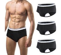 CARER Men's Incontinence Underwear 3-Pack, Leak Protection, Comfort, Built-in Cotton Pad, Reusable, Size L, Black-3pcs