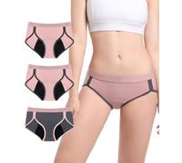 Carer Soft Leakproof Briefs for Women - 3 Pack Leak Proof Menstrual Panties, High Absorbent Period Panties for Heavy Flow, Menstrual & Bladder Leakage(Pink/Gray, 2XL)