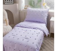 Caressma 5 Pieces Tufted Comforter Set Bed-in-a-Bag for Kids with Lovely Purple Pompom On The Comforter.Includes Comforter,Fitted Sheet,Flat Sheet,Pillow Case & Pillow Shame for All Seasons