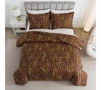 Caressma Safari Leopard Cheetah Print Brown Comforter Set, Full Size 3 Pieces for All Seasons, Untamed Wilderness Style Comforter with Pillowshams, Ultra Soft Microfiber