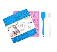 CARESTARZ 2Pcs Licky Mats for Dogs with Silicone Spatula and Brush - Slow Feeding Licking Mat, Anti-slip, Food Grade for Boredom - Anxiety Relief, Ideal for Treats(Blue- Pink,19.5x19.5 CM)