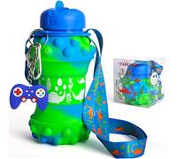 CARESWAY Kids Water Bottle with Keyring - 500ml Dinosaur Kids Drinks Bottle - Foldable Collapsible BPA Free Childrens Water Bottle for School