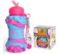 CARESWAY Kids Water Bottle with Keyring - 500ml Girls & Boys Drinks Bottle - Foldable Collapsible BPA Free Childrens Water Bottle - Kids Water Bottles for School - Unicorn Gift