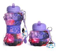 CARESWAY Kids Water Bottle with Keyring - 500ml Girls & Boys Kids Drinks Bottle - Foldable Collapsible BPA Free Childrens Water Bottle - Poppet Fidget Kids Water Bottles for School (Galaxy)