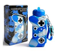 CARESWAY Kids Water Bottle with Keyring - 600 ml Girls and Boys Game Drinking Bottle For School - Leakproof Reusable BPA Free for Children Drinks (Blue)