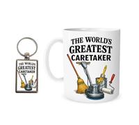 Caretaker Gift Mug and Keyring Set - World's Greatest Caretaker Mug with Matching Keyring - Thank You Appreciation Gift for School Caretaker, Site Manager, Janitor, Maintenance Staff, Leaving Present