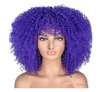 CareUrButi Short Afro Curly Wigs for Black Women Bouncy Synthetic Curly Afro Wig Heat Resistant Full Hair Wigs Twisted Wigs, Purple, One Size