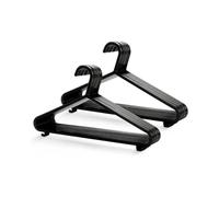 Carezon Adult Plastic Coat Hangers - 20pk, Black Colour, Strong Clothes Hangers for Clothes Rail & Closet, Clothing Hanger with Suit Pants Trouser Bar and Clips, Space Saving, 37.5 cm Wide