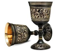 Carfar Wine Goblet Solid Brass Embossed Royal Black Wine Cup Handmade Goblet Medieval Decor Gothic Chalice Pack of 1