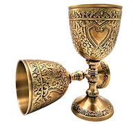Carfar Wine Goblet Solid Brass Royal Wine Cup Handmade Goblet Medieval Decor Gothic Chalice Pack of 1 (Vintage Gold)
