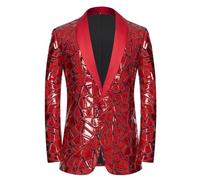 CARFFIV Make a Bold Statement with Our Men's Sequin Blazer - Perfect for Weddings, Parties,Red,XS