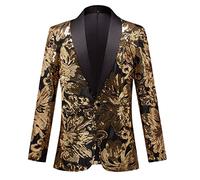 CARFFIV Men Fashion Colorful Pattern Sequins Suit Jacket,Gold,L
