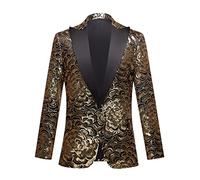 CARFFIV Men Fashion Colorful Pattern Sequins Suit Jacket,Metallic,XS