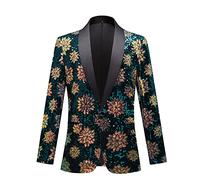 CARFFIV Men Fashion Colorful Pattern Sequins Suit Jacket,Sky Blue,XXL
