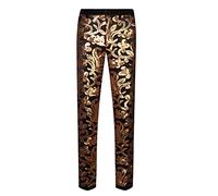 CARFFIV Men Fashion Floral Shiny Sequins Velvet Pants (Black, 3XL)