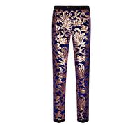 CARFFIV Men Fashion Floral Shiny Sequins Velvet Pants (Blue, 3XL)