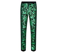 CARFFIV Men Fashion Floral Shiny Sequins Velvet Pants (Green, XL)