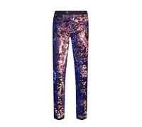 CARFFIV Men Fashion Floral Shiny Sequins Velvet Pants (Map Blue, XL)