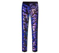 CARFFIV Men Fashion Floral Shiny Sequins Velvet Pants (Map Purple, XL)