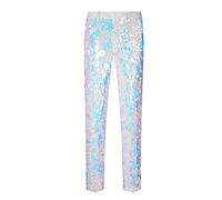 CARFFIV Men Fashion Floral Shiny Sequins Velvet Pants (Map White, S)
