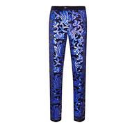 CARFFIV Men Fashion Floral Shiny Sequins Velvet Pants (Royal Blue, XXL)