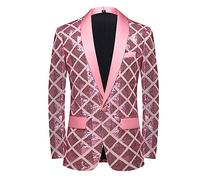 CARFFIV Men Sequin Shiny Stereoscopic Pattern Prom Suit Jacket One Button and Blazers Tuxedo for Wedding Banquet,Pink,S