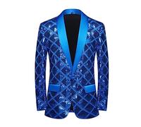 CARFFIV Men Sequin Shiny Stereoscopic Pattern Prom Suit Jacket One Button and Blazers Tuxedo for Wedding Banquet,Blue,S