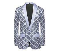 CARFFIV Men Sequin Shiny Stereoscopic Pattern Prom Suit Jacket One Button and Blazers Tuxedo for Wedding Banquet,Silver,XS