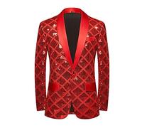 CARFFIV Men Sequin Shiny Stereoscopic Pattern Prom Suit Jacket One Button and Blazers Tuxedo for Wedding Banquet,Red,XS