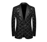CARFFIV Men Sequin Shiny Stereoscopic Pattern Prom Suit Jacket One Button and Blazers Tuxedo for Wedding Banquet,Black,S