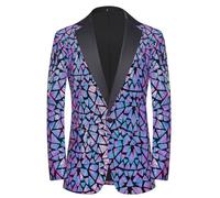 CARFFIV Men's Fashion Colorful Pattern Sequin Blazer Blazer, Rainbow, S
